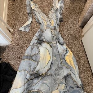 Elegant Blue and Yellow Women's Dress